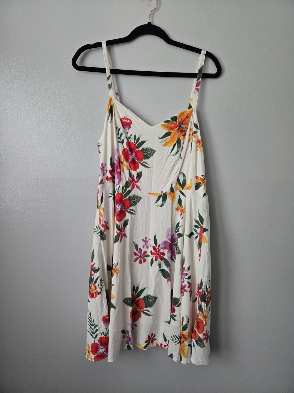 Old Navy Tropical Floral Cami Dress White Red Yellow Smocked Back Summer Large